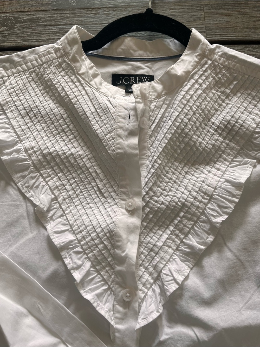 J. Crew white Ruffled Bib Button-Up Shirt, size 12. - Picture 5 of 6